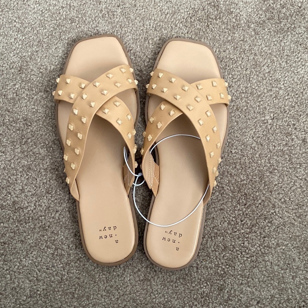 A New Day - Tan Studded "Emmy" Sandals, Wide Width​​​​​​​​​​